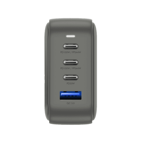 Energea TravelWorld 3-Port USB-C PD and 1-Port USB-A GaN 100W Travel Adapter - Gunmetal