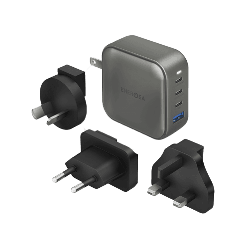 Energea TravelWorld 3-Port USB-C PD and 1-Port USB-A GaN 100W Travel Adapter - Gunmetal