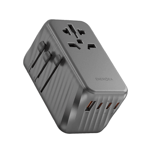 Energea TravelWorld 3-Port USB-C and 1-Port USB-A GaN 120W Travel Adapter - Gunmetal