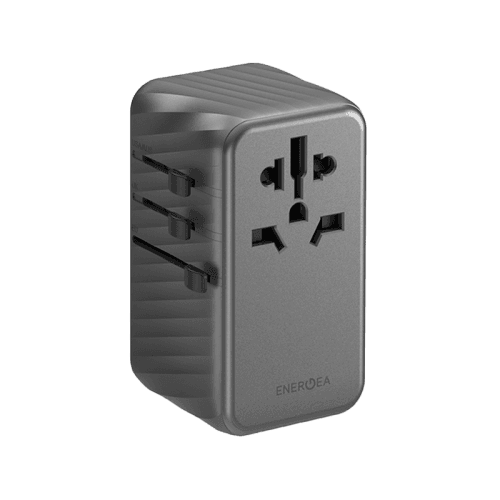 Energea TravelWorld 3-Port USB-C and 1-Port USB-A GaN 120W Travel Adapter - Gunmetal