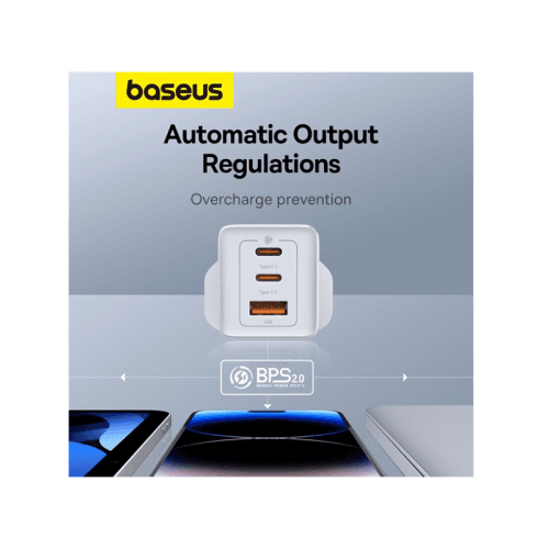 Baseus GaN5 Pro 2-Port USB-C and 1-Port USB-A 65W Wall Charger - Moon White (Baseus Xiaobai USB-C to USB-C 100W Cable 1m - White)