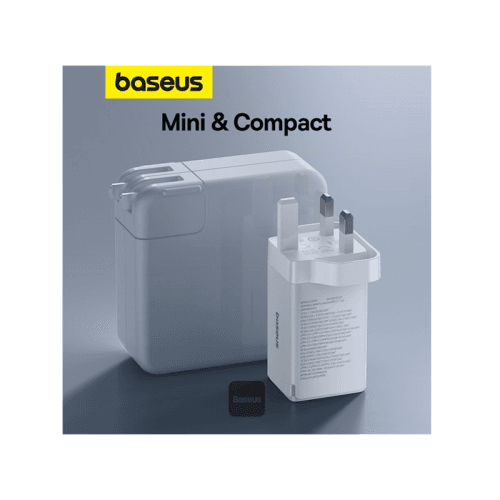 Baseus GaN5 Pro 2-Port USB-C and 1-Port USB-A 65W Wall Charger - Moon White (Baseus Xiaobai USB-C to USB-C 100W Cable 1m - White)