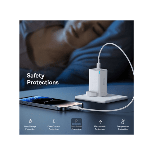 Baseus GaN5 Pro 2-Port USB-C and 1-Port USB-A 65W Wall Charger - Moon White (Baseus Xiaobai USB-C to USB-C 100W Cable 1m - White)