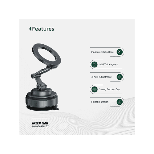 Green Lion GX-36 360° Rotation MagSafe Vacuum Suction Phone Holder - Grey