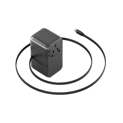Energea TravelWorld 3-Port USB-C and 1-Port USB-A With 80CM USB-C Cable GaN 85W Travel Adapter - Gunmetal Black