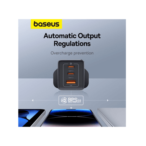 Baseus GaN5 Pro 2-Port USB-C and 1-Port USB-A 65W Wall Charger - Cluster Black (Baseus Xiaobai USB-C to USB-C 100W Cable 1m - Black)