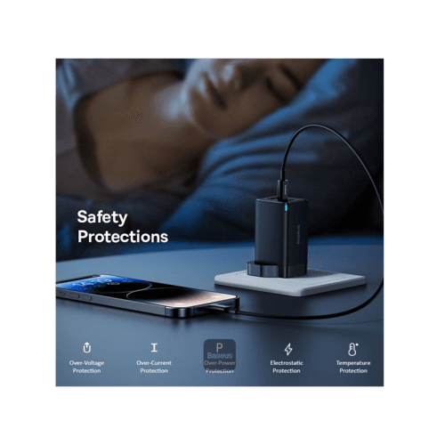 Baseus GaN5 Pro 2-Port USB-C and 1-Port USB-A 65W Wall Charger - Cluster Black (Baseus Xiaobai USB-C to USB-C 100W Cable 1m - Black)