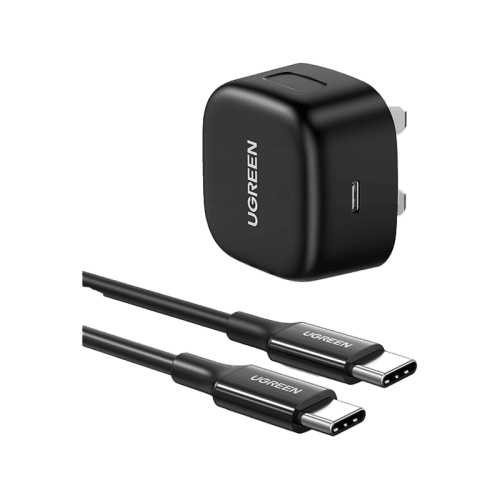 Ugreen 1-Port USB-C PD 25W Wall Charger With USB-C to USB-C 480Mbps Cable 2M - Black