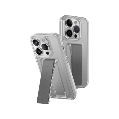 Uniq Hybrid Heldro Mount With Stand Case for iPhone 15 Pro - Lucent Clear