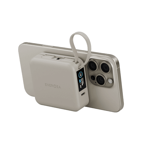 Energea Magpac Mini Plus Wireless Power Bank 10000mAh With Build in USB-C Cable & Display - Sand