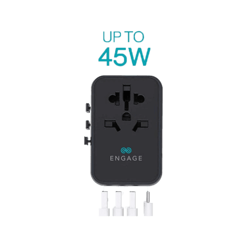 Engage 2-Port USB-C PD and 3-Port USB-A 45W Universal Travel Adapter - Black