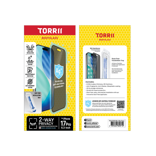 Torrii Body Glass Privacy Screen Protector for iPhone 17 Pro