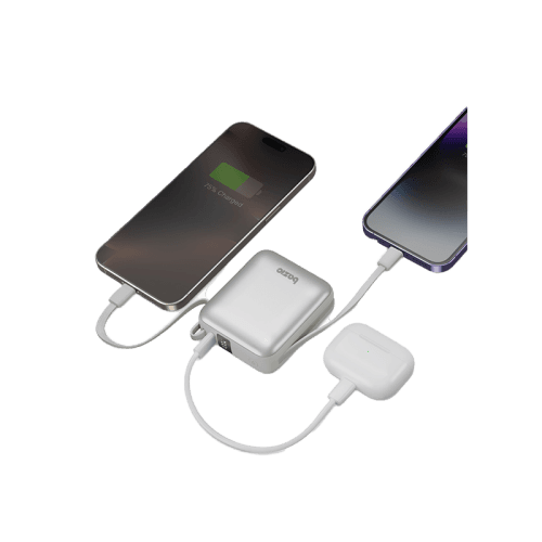 Bazic GoPower Fusion Mini 10K 3 in 1 Power Bank 10000mAh With Build in USB-C & Lightning Cable - Pebble