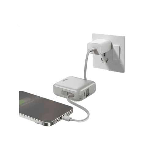 Bazic GoPower Fusion Mini 10K 3 in 1 Power Bank 10000mAh With Build in USB-C & Lightning Cable - Pebble