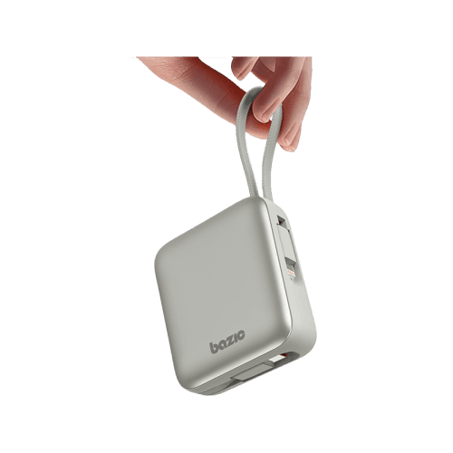Bazic GoPower Fusion Mini 10K 3 in 1 Power Bank 10000mAh With Build in USB-C & Lightning Cable - Pebble