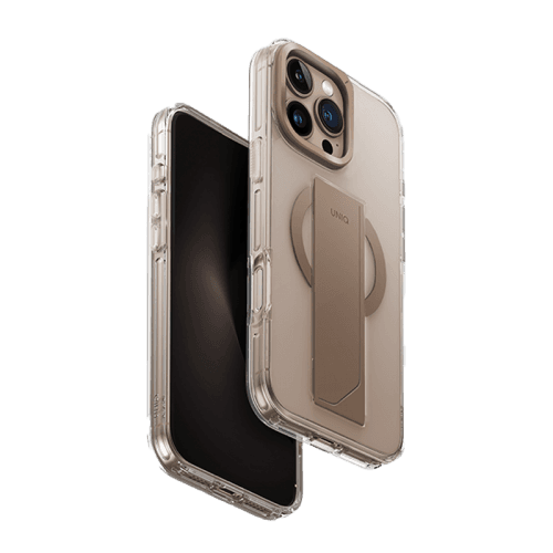 Uniq Hybrid Heldro Max MagSafe Case with Camera Stand for iPhone 16 Pro Max – Taupe Gold