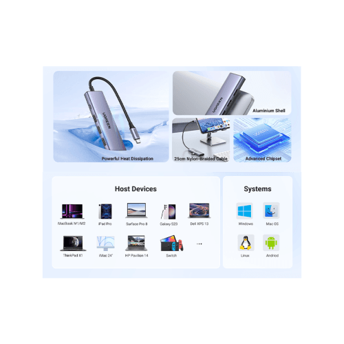 يوجرين - هب USB-C متعدد الوظائف - رمادي