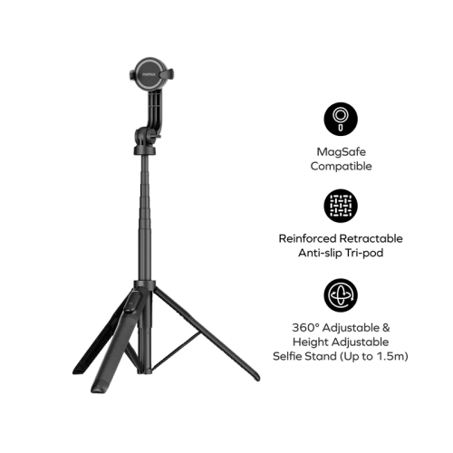Momax 1-Snap Pole Magnetic Tripod Selfie Stick with Wireless Remote - Black