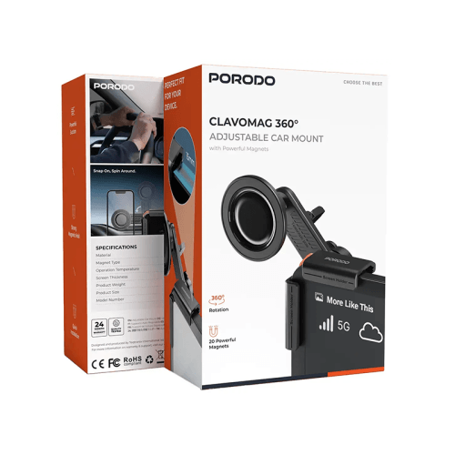 Porodo 360° Adjustable Magsafe Car Screen Mount - Black