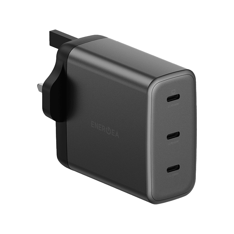 Energea Ampcharge 3-Port USB-C  100W GaN Wall Charger - Gunmetal
