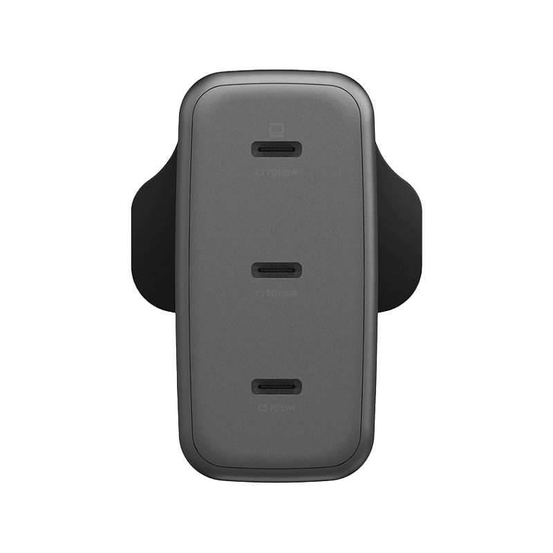 Energea Ampcharge 3-Port USB-C  100W GaN Wall Charger - Gunmetal