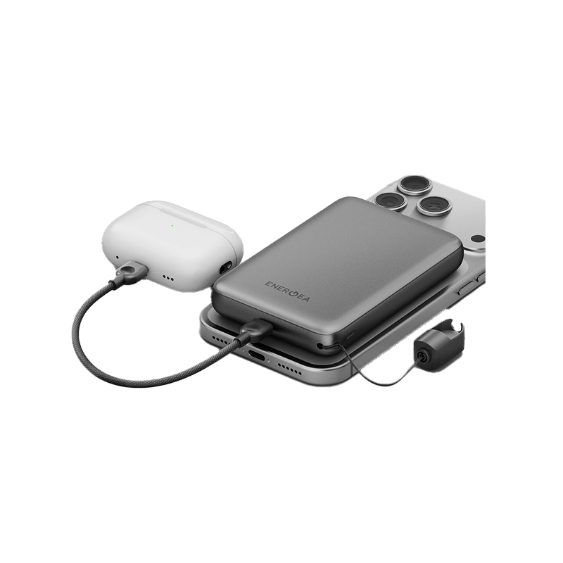 Energea Magpac Loop 10K Magsafe Compatible Power Bank With USB-C Cable Strap 10000mAh - Gunmetal