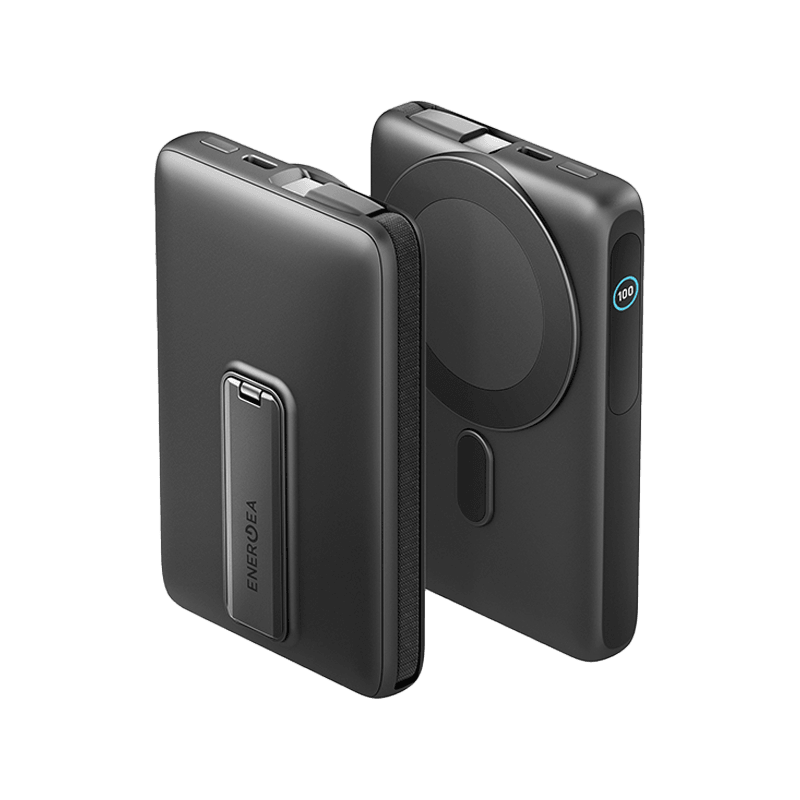Energea Magpac Ultra Qi2 Magsafe Compatible Power Bank With Built-in Cable and Stand PD 35W 10000mAh - Gunmetal