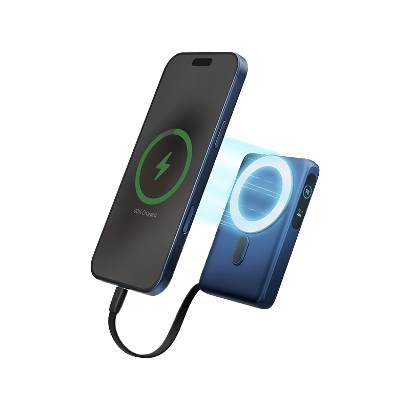 Energea Magpac Ultra Qi2 Magsafe Compatible Power Bank With Built-in Cable and Stand PD 35W 10000mAh - Indigo Blue