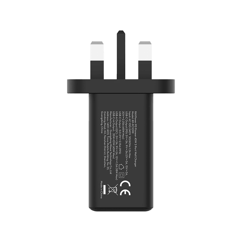 RavPower 1-Port USB-C and 1-Port USB-A PD 45W GaN Wall Charger - Black