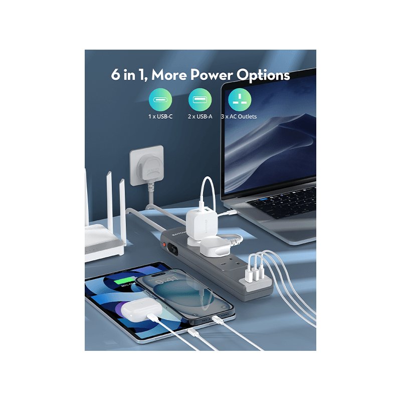 RavPower 1-Port USB-C and 2-Port USB-A PD30 3 AC Multiport Socket With 3M Cable
