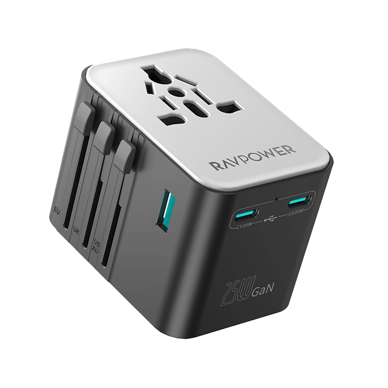 RavPower 4-in-1 3-Port PD GaN 25W Travel Adapter - Black