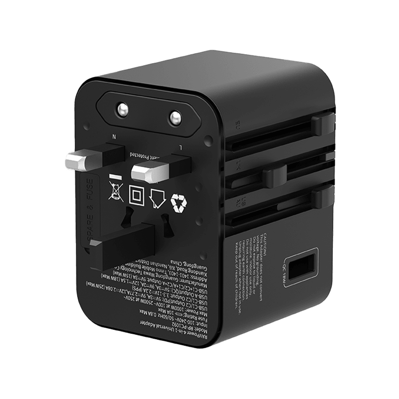 RavPower 4-in-1 3-Port PD GaN 25W Travel Adapter - Black