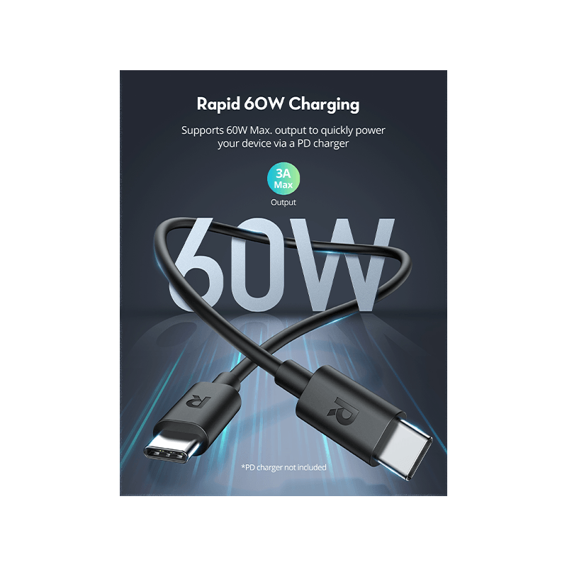 RavPower 60W USB-C to USB-C Cable 2M - Black