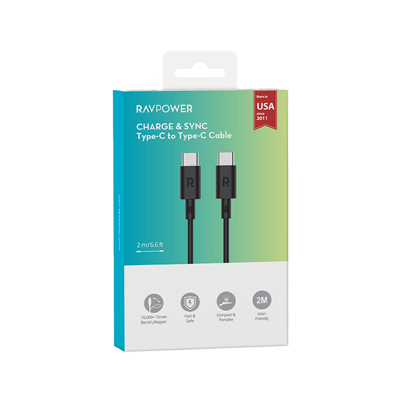 RavPower 60W USB-C to USB-C Cable 2M - Black