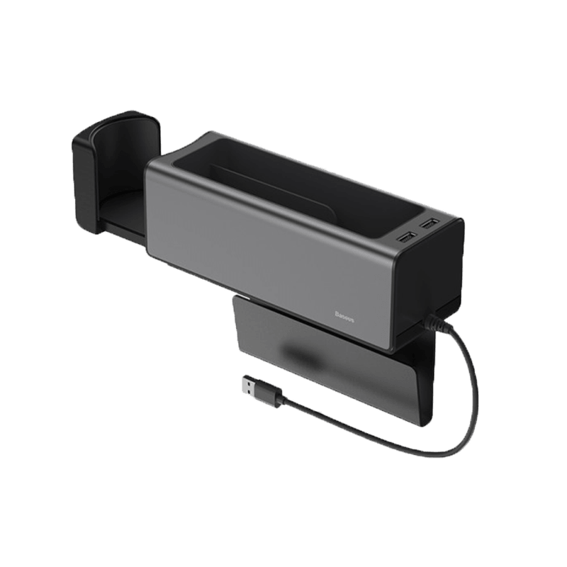 Baseus Delux Metal Armrest Console Organizer With Dual USB-A Car Charger - Black