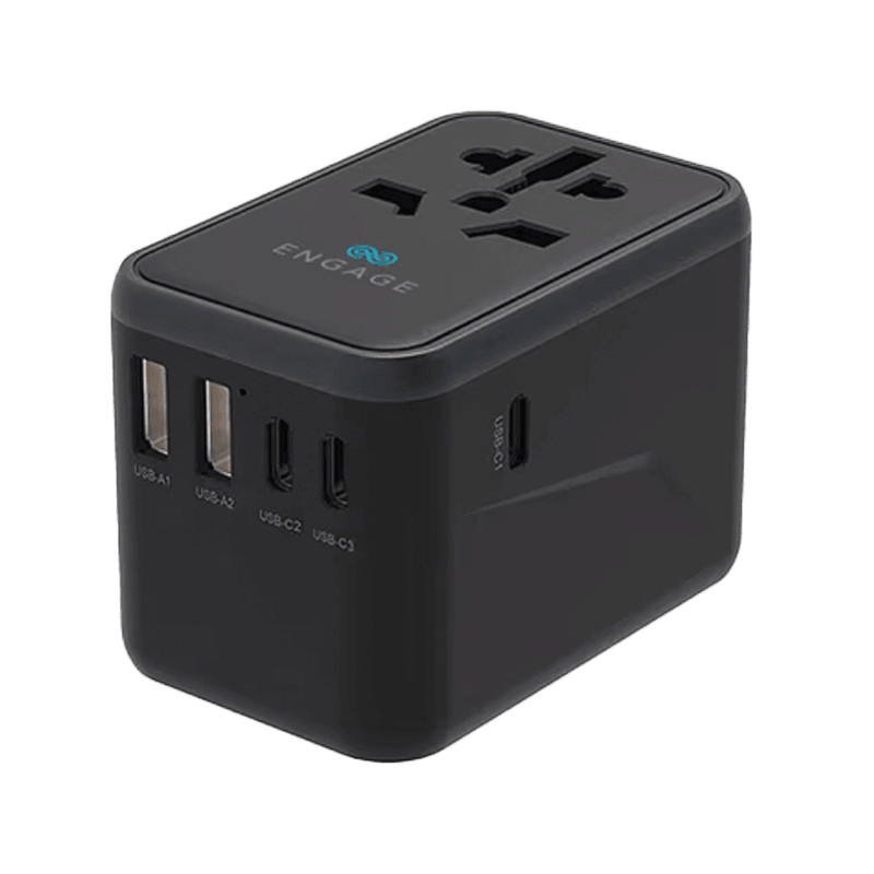 Engage 3-Port USB-C PD and 2-Port USB-A 65W Travel Adapter - Black