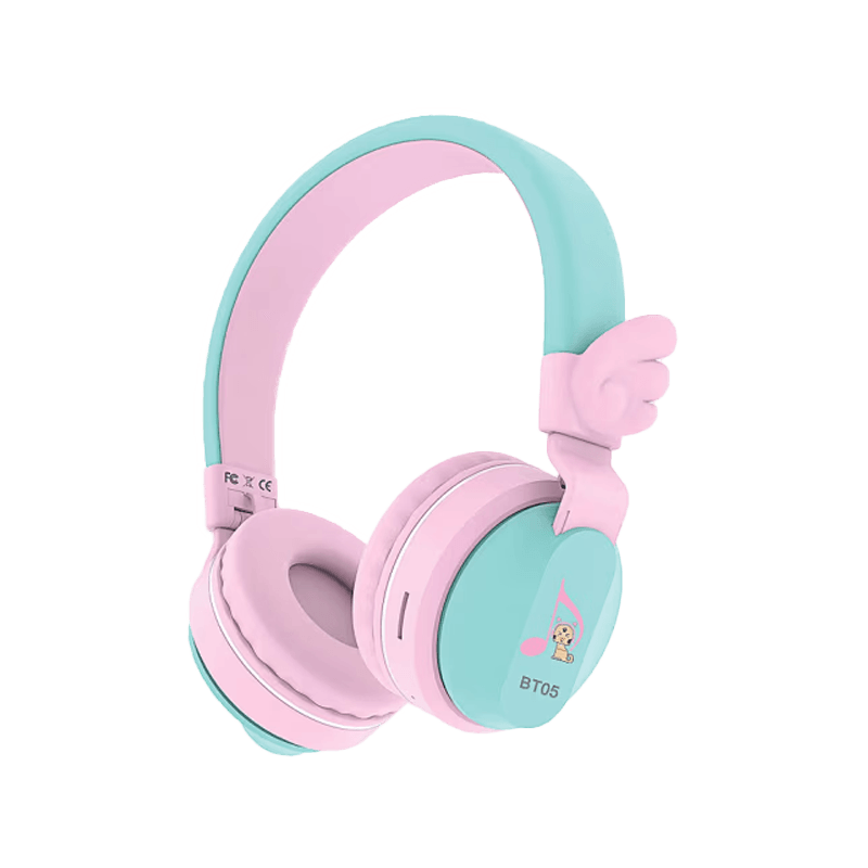 Riwbox Wings Foldable Wireless Bluetooth Headphones - Pink / Green