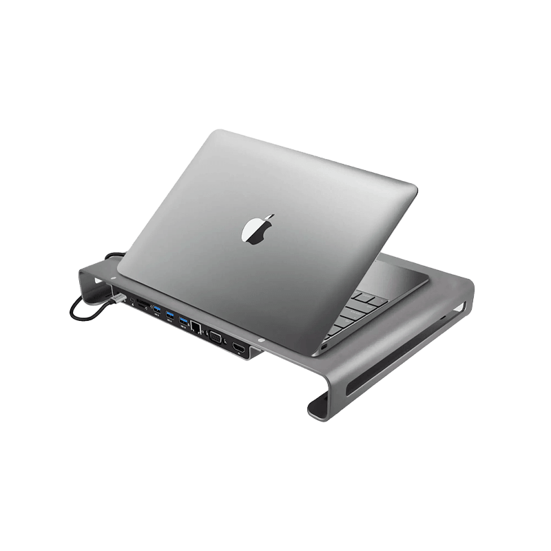 Swissten Dock Aluminium Laptop Stand With USB-C Hub - Silver