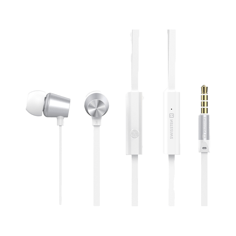 Swissten Dynamic Earbuds - Silver / White