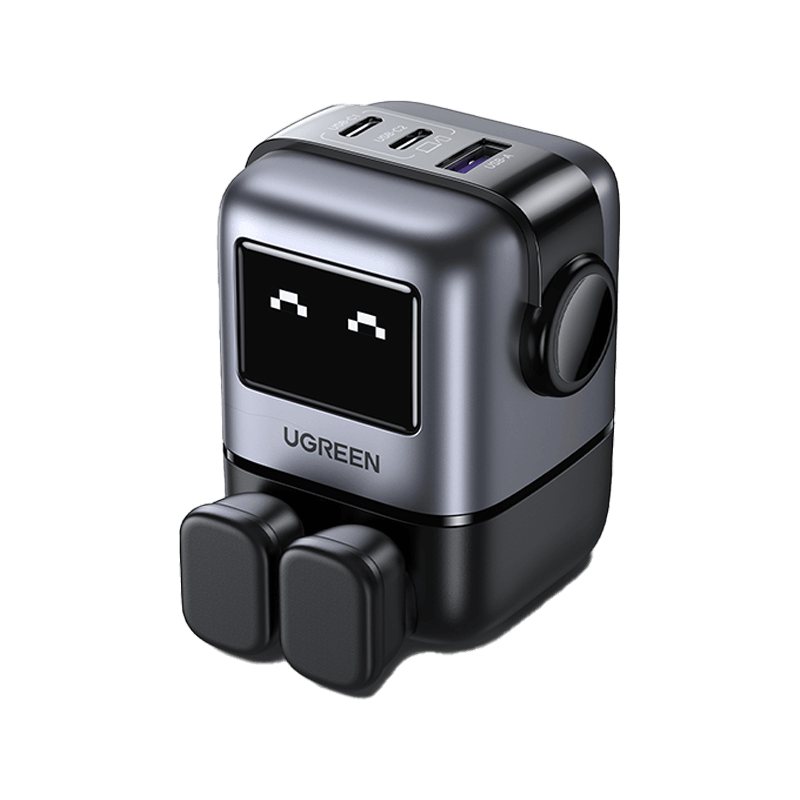 Ugreen Nexode 2-Port USB-C and 1-Port USB-A 65W GaN Wall Charger With LED Display - Grey