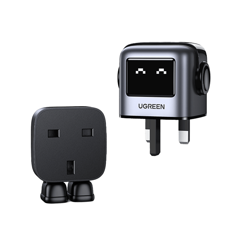 Ugreen Nexode 2-Port USB-C and 1-Port USB-A 65W GaN Wall Charger With LED Display - Grey