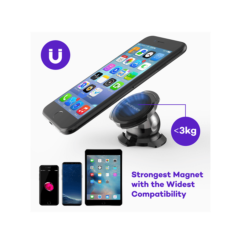 RavPower Ultra Compact Magnetic Car Mount Aluminum Black