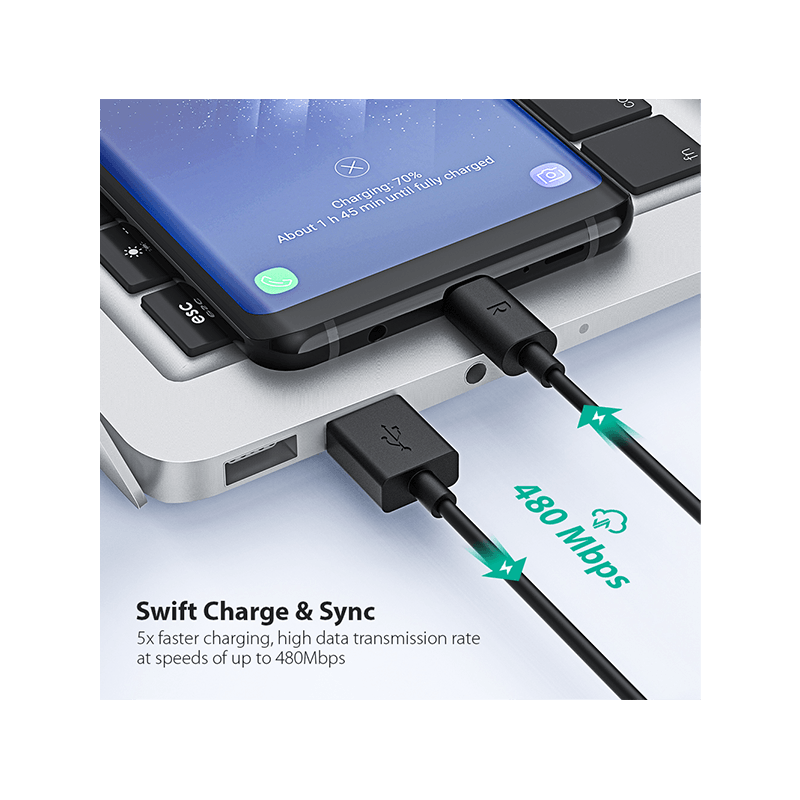 RavPower USB-A to USB-C Cable 1m - Black