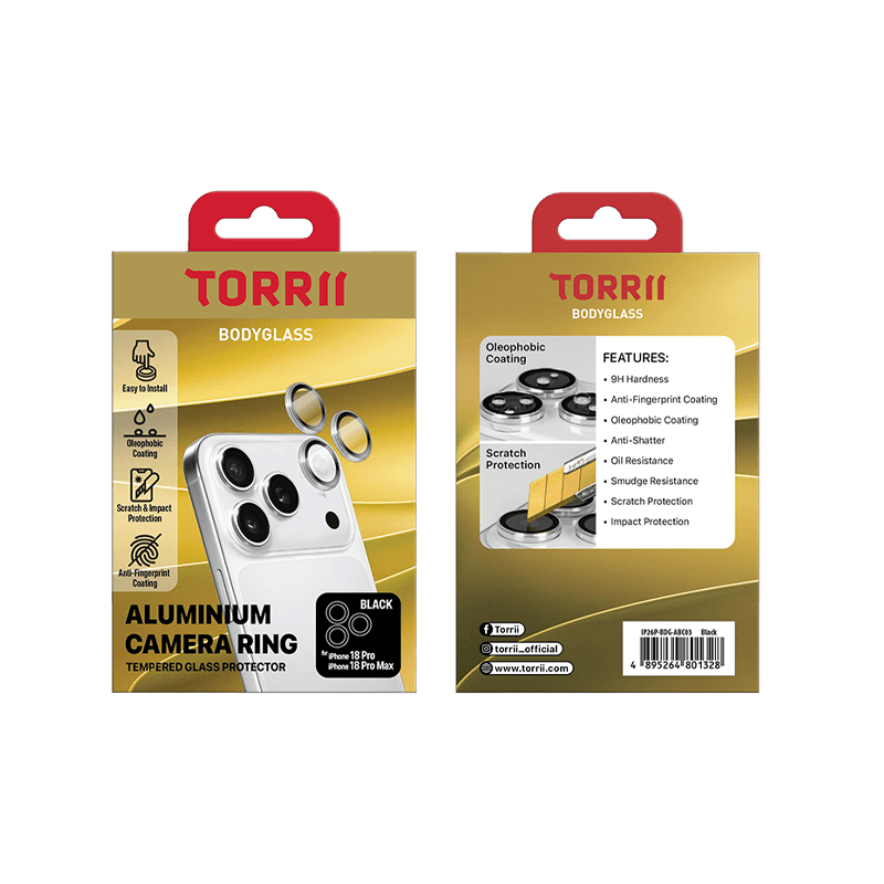 Torrii BodyGlass Camera Lens Protector With Aluminium Ring for iPhone 18 Pro & 18 Pro Max - Black