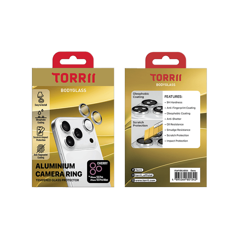 Torrii BodyGlass Camera Lens Protector With Aluminium Ring for iPhone 18 Pro & 18 Pro Max - Red