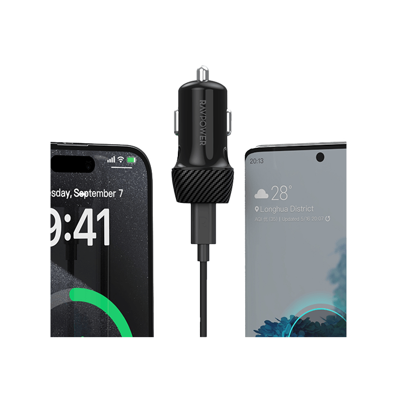 RavPower USB-C 20W Car Charger + 60W USB-C to USB-C Cable 1M - Black