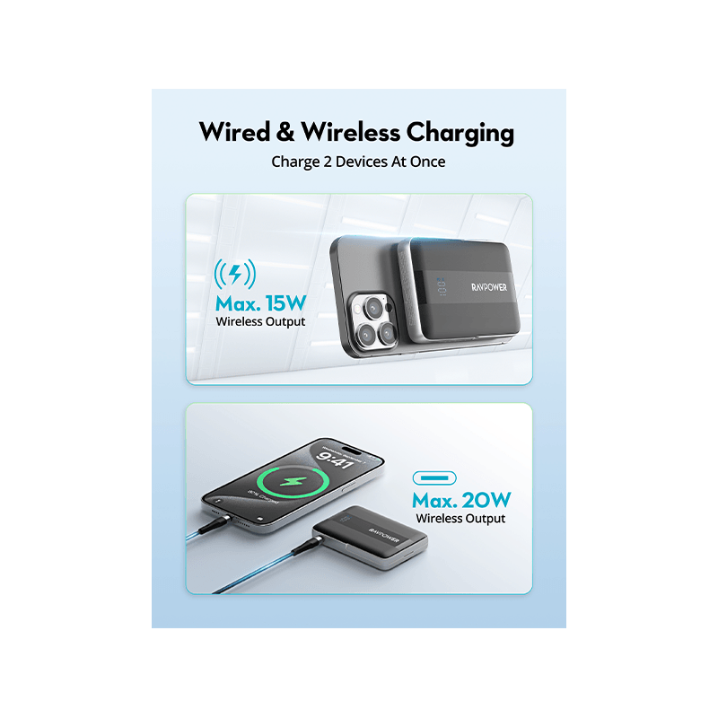 RavPower 10000mAh PD 15W Wireless Power Bank - Black