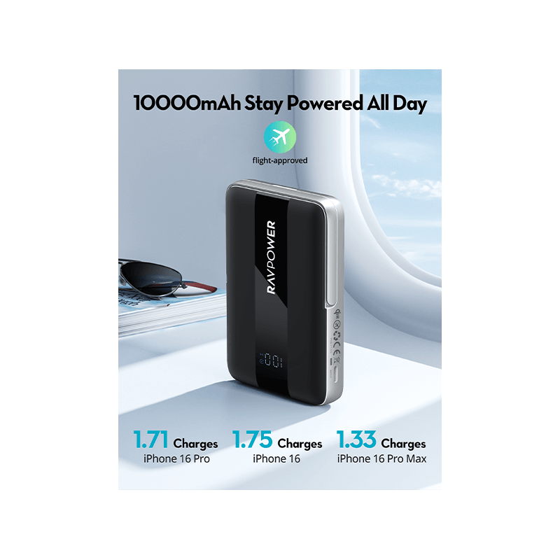 RavPower 10000mAh PD 15W Wireless Power Bank - Black