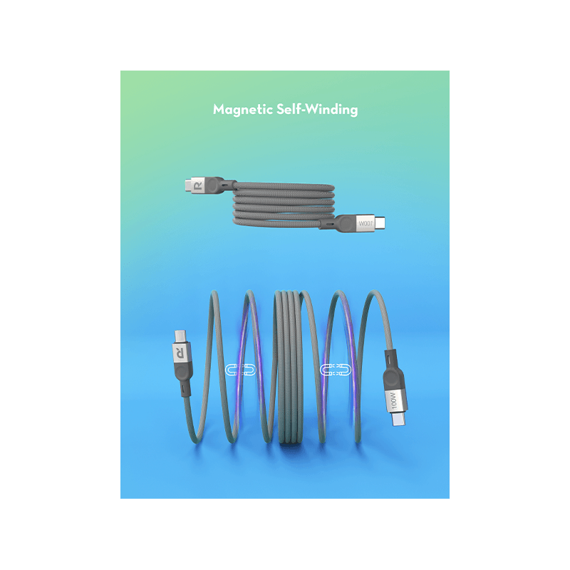 RavPower 100W USB-C to USB-C Mag Wire & Nylon Cable 1.2m - Grey