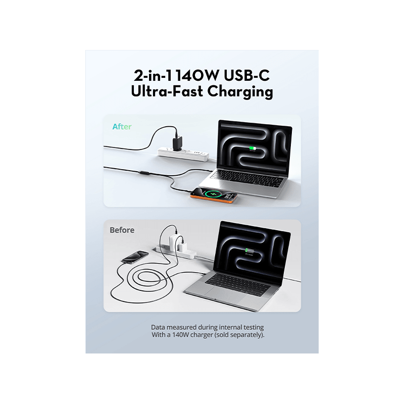 RavPower 2 in 1 USB-C to USB-C & USB-C Cable 1.2m  - Black
